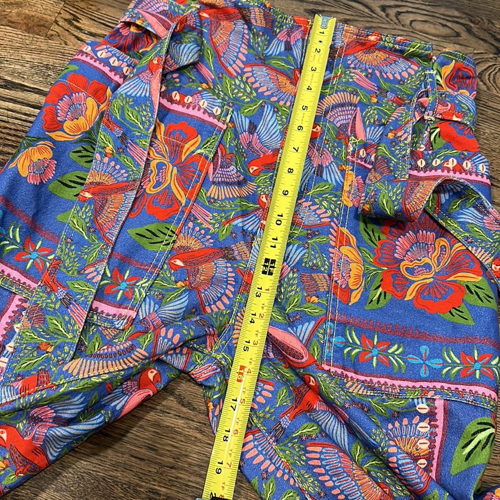 FARM Rio Macaw Print High Waist Belted Pants 100% Cotton Colorful Tropical Patte - Picture 14 of 16